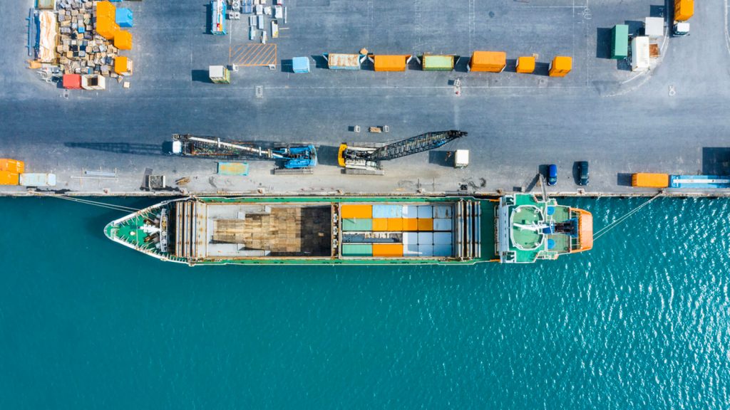Pier with Container Ship From Above